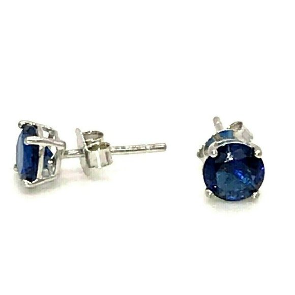 Sterling Silver 6 mm Cubic Zirconia Stud Earrings Blue Sapphire - Picture 1 of 4